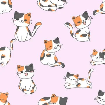 Seamless repeating pattern with adorable cute cats Stock Illustration