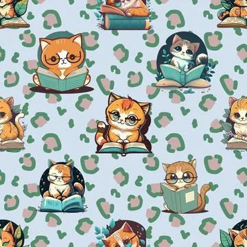 Seamless repeating pattern with adorable cute cats Stock Illustration