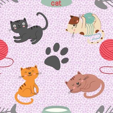 Seamless repeating pattern with adorable cute cats Stock Illustration