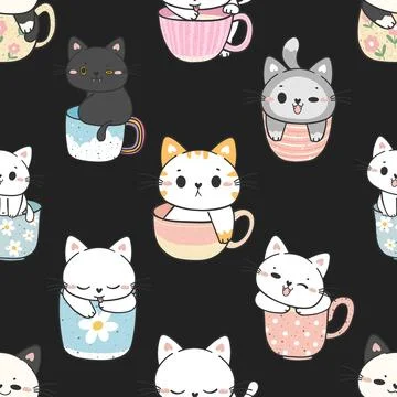Seamless repeating pattern with adorable cute cats Stock Illustration