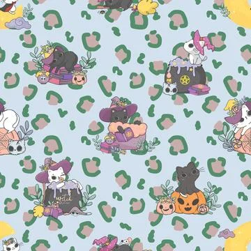 Seamless repeating pattern with adorable cute cats Stock Illustration