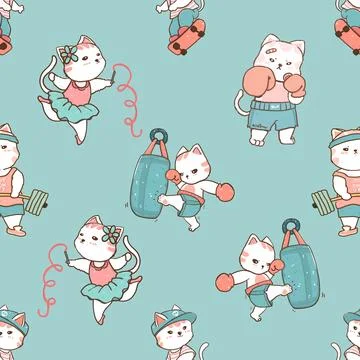 Seamless repeating pattern with adorable cute cats Illustrazione stock