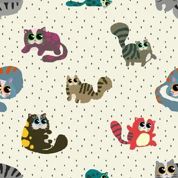 Seamless repeating pattern with adorable cute cats Illustrazione stock