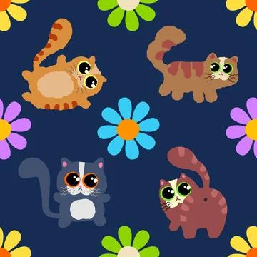 Seamless repeating pattern with adorable cute cats Stock Illustration