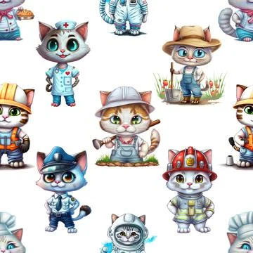 Seamless repeating pattern with adorable cute cats Illustrazione stock