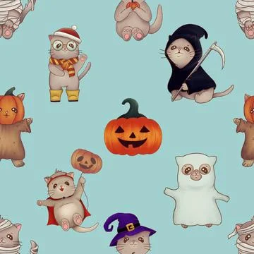 Seamless repeating pattern with adorable cute cats Stock Illustration