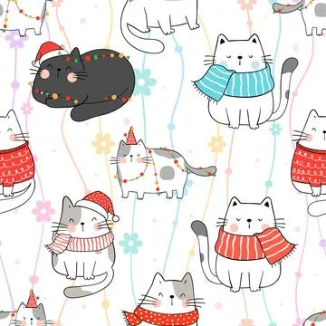 Seamless repeating pattern with adorable cute cats Stock Illustration