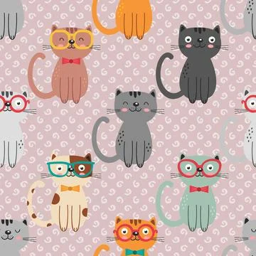 Seamless repeating pattern with adorable cute cats Stock Illustration
