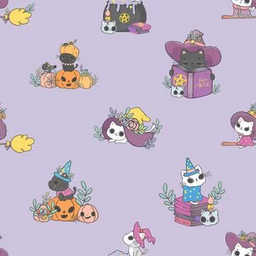 Seamless repeating pattern with adorable cute cats Stock Illustration
