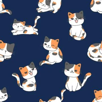 Seamless repeating pattern with adorable cute cats Illustrazione stock