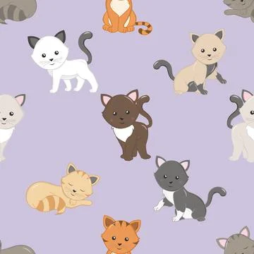 Seamless repeating pattern with adorable cute cats Stock Illustration
