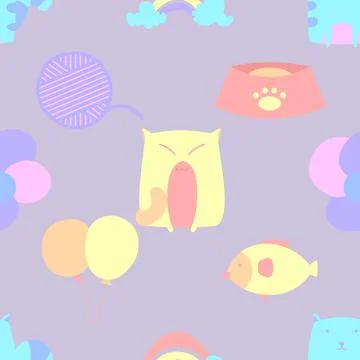 Seamless repeating pattern with adorable cute cats Stock Illustration