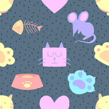 Seamless repeating pattern with adorable cute cats Illustrazione stock
