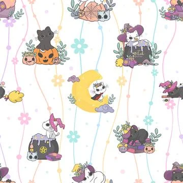 Seamless repeating pattern with adorable cute cats Stock Illustration