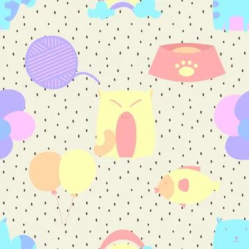 Seamless repeating pattern with adorable cute cats Stock Illustration