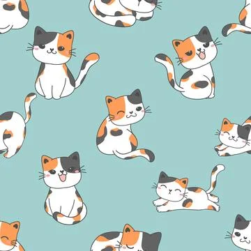 Seamless repeating pattern with adorable cute cats Stock Illustration