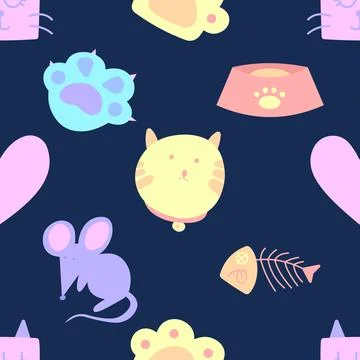 Seamless repeating pattern with adorable cute cats Stock Illustration