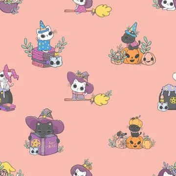 Seamless repeating pattern with adorable cute cats Illustrazione stock