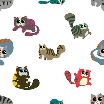 Seamless repeating pattern with adorable cute cats Stock Illustration