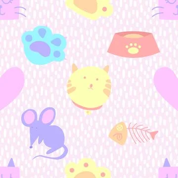 Seamless repeating pattern with adorable cute cats Illustrazione stock
