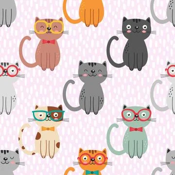 Seamless repeating pattern with adorable cute cats Stock Illustration