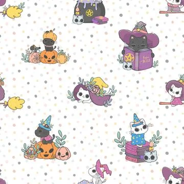 Seamless repeating pattern with adorable cute cats Illustrazione stock