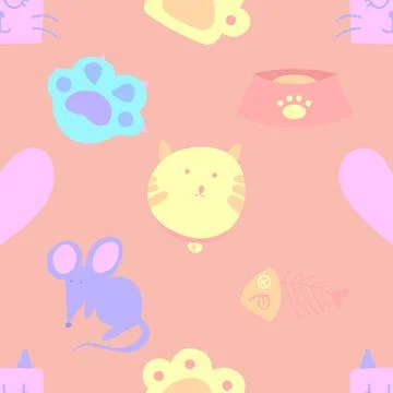 Seamless repeating pattern with adorable cute cats Stock Illustration
