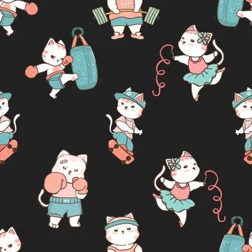 Seamless repeating pattern with adorable cute cats Stock Illustration