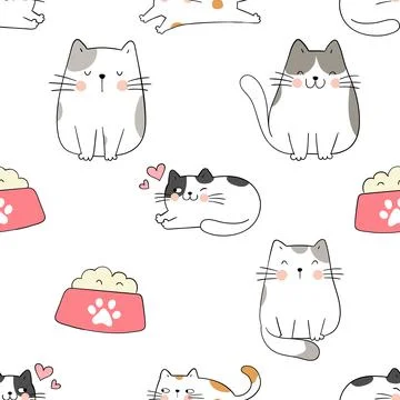 Seamless repeating pattern with adorable cute cats Illustrazione stock