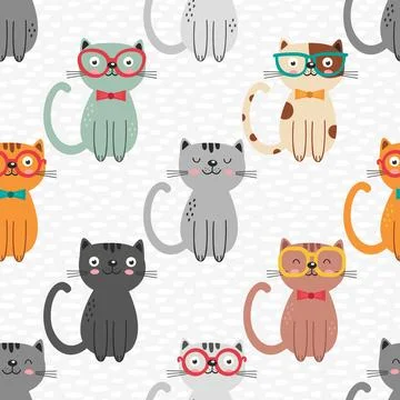 Seamless repeating pattern with adorable cute cats Illustrazione stock