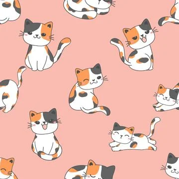 Seamless repeating pattern with adorable cute cats Stock Illustration