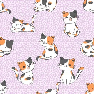 Seamless repeating pattern with adorable cute cats Stock Illustration