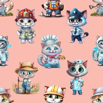 Seamless repeating pattern with adorable cute cats Stock Illustration