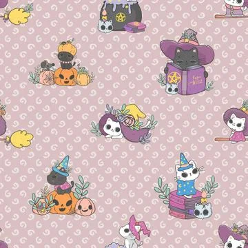 Seamless repeating pattern with adorable cute cats Stock Illustration