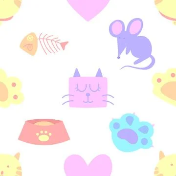 Seamless repeating pattern with adorable cute cats Stock Illustration