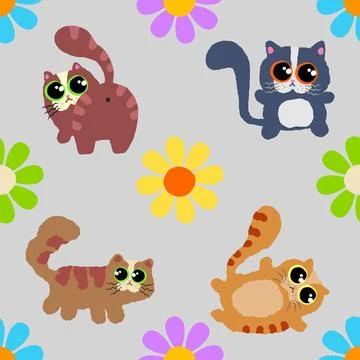Seamless repeating pattern with adorable cute cats Stock Illustration