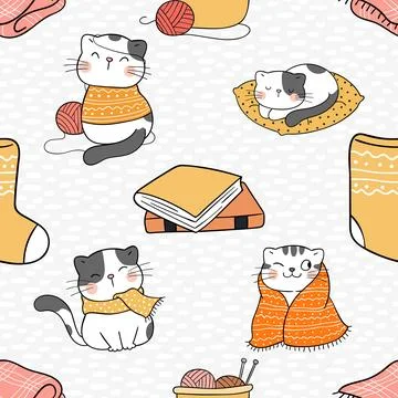Seamless repeating pattern with adorable cute cats Illustrazione stock