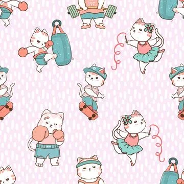 Seamless repeating pattern with adorable cute cats Stock Illustration