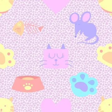 Seamless repeating pattern with adorable cute cats Stock Illustration