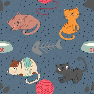Seamless repeating pattern with adorable cute cats Illustrazione stock