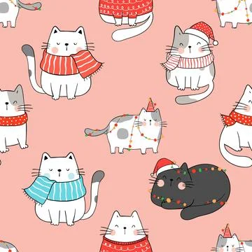 Seamless repeating pattern with adorable cute cats Stock Illustration