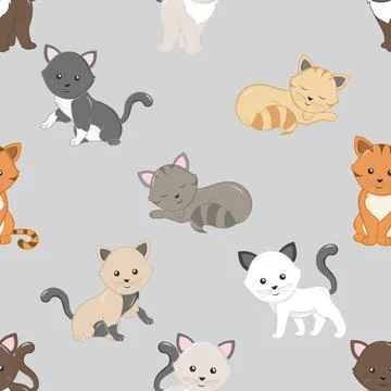 Seamless repeating pattern with adorable cute cats Illustrazione stock
