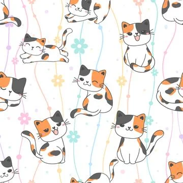 Seamless repeating pattern with adorable cute cats Stock Illustration