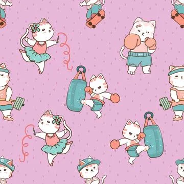 Seamless repeating pattern with adorable cute cats Stock Illustration