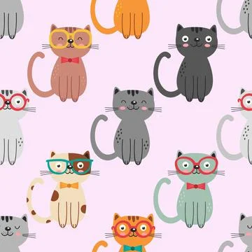 Seamless repeating pattern with adorable cute cats Illustrazione stock