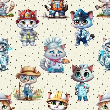 Seamless repeating pattern with adorable cute cats Stock Illustration