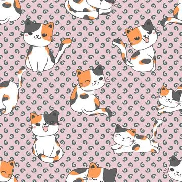 Seamless repeating pattern with adorable cute cats Stock Illustration