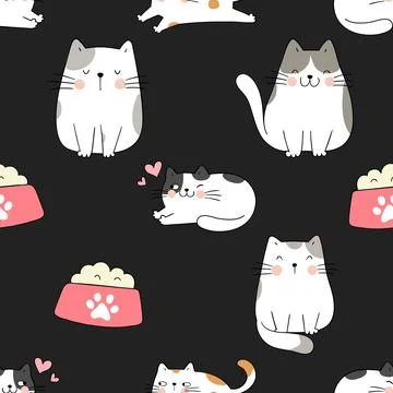 Seamless repeating pattern with adorable cute cats Illustrazione stock