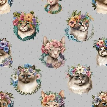 Seamless repeating pattern with adorable cute cats Stock Illustration