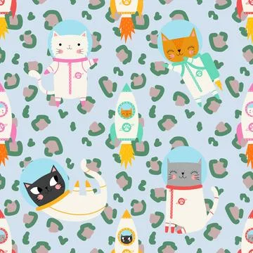 Seamless repeating pattern with adorable cute cats Stock Illustration